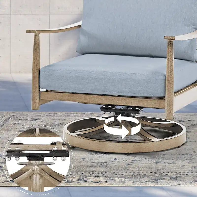 Ensemble de conversation en aluminium 5 places pour patio avec 2 chaises pivotantes, une causeuse et une table basse