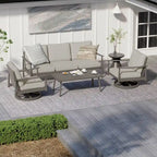 Ensemble de conversation en aluminium 5 places pour patio avec 2 chaises pivotantes, une causeuse et une table basse