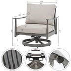 Ensemble de conversation en aluminium 5 places pour patio avec 2 chaises pivotantes, une causeuse et une table basse
