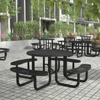 Table de pique-nique extérieure en métal déployé de qualité commerciale avec ancrages – 82,5P x 82,5L x 29H
