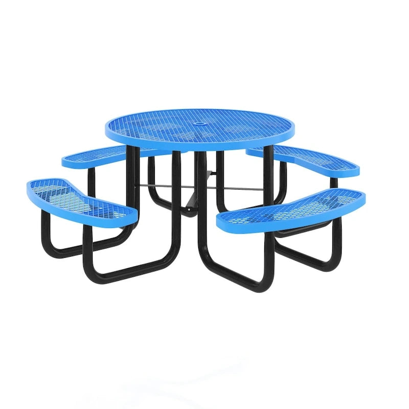 Table de pique-nique extérieure en métal déployé de qualité commerciale avec ancrages – 82,5P x 82,5L x 29H