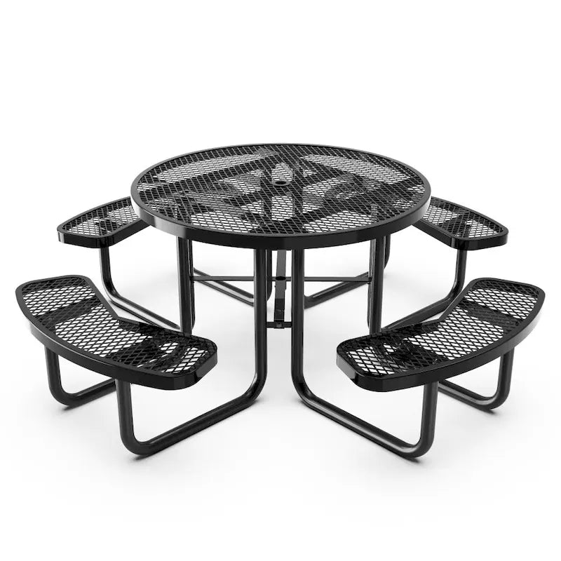 Table de pique-nique extérieure en métal déployé de qualité commerciale avec ancrages – 82,5P x 82,5L x 29H