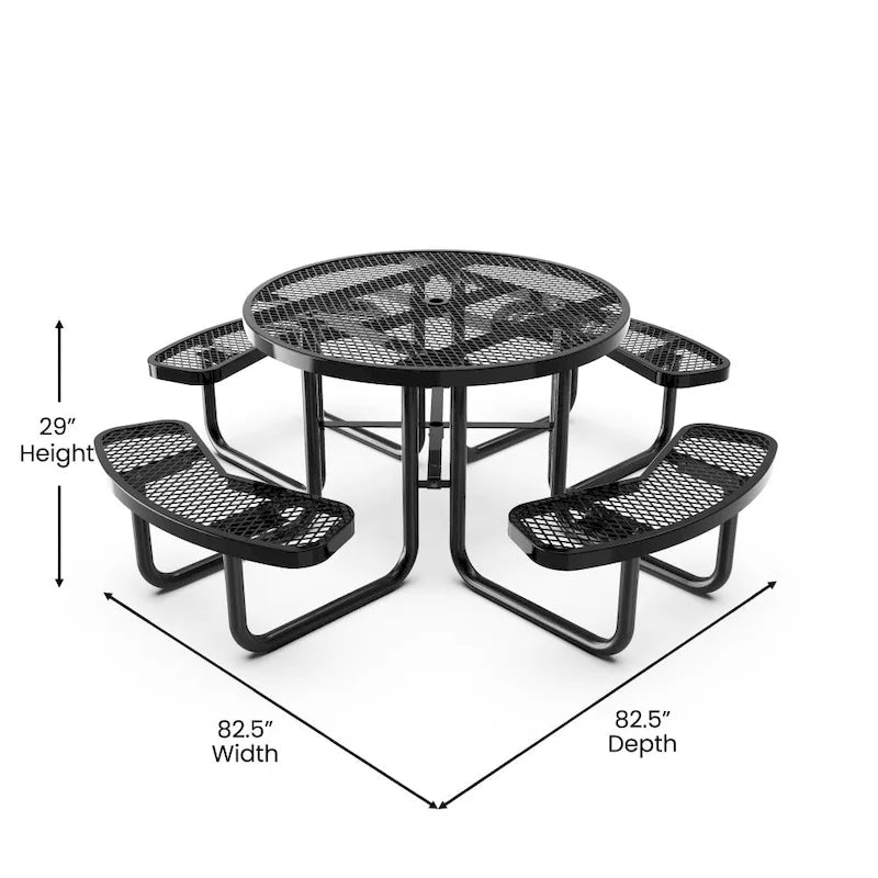 Table de pique-nique extérieure en métal déployé de qualité commerciale avec ancrages – 82,5P x 82,5L x 29H