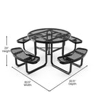 Table de pique-nique extérieure en métal déployé de qualité commerciale avec ancrages – 82,5P x 82,5L x 29H