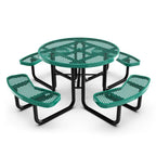 Table de pique-nique extérieure en métal déployé de qualité commerciale avec ancrages – 82,5P x 82,5L x 29H