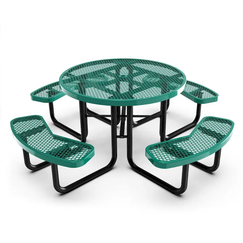 Table de pique-nique extérieure en métal déployé de qualité commerciale avec ancrages – 82,5P x 82,5L x 29H