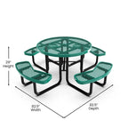 Table de pique-nique extérieure en métal déployé de qualité commerciale avec ancrages – 82,5P x 82,5L x 29H