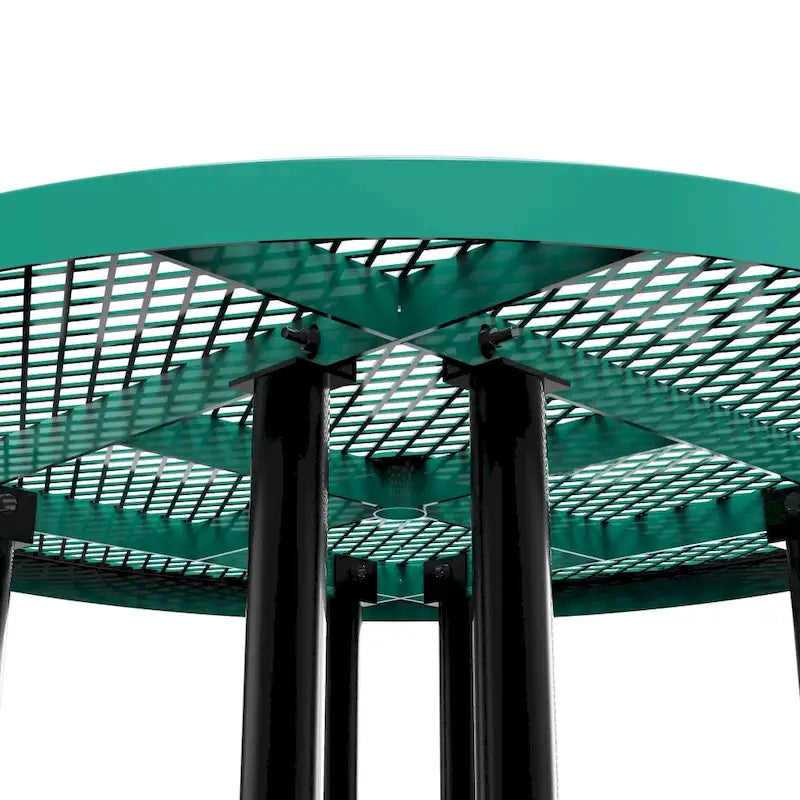 Table de pique-nique extérieure en métal déployé de qualité commerciale avec ancrages – 82,5P x 82,5L x 29H