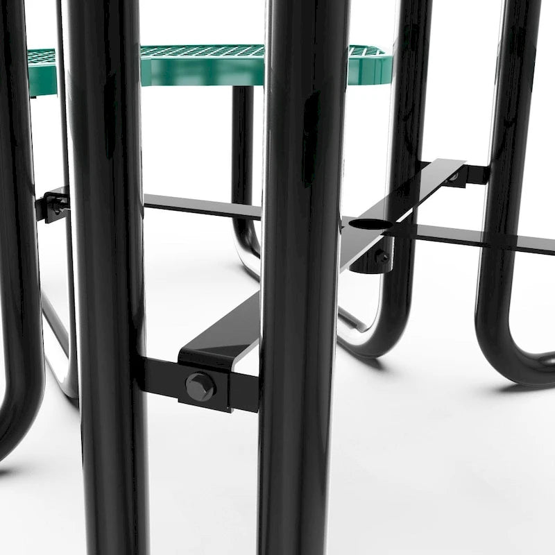 Table de pique-nique extérieure en métal déployé de qualité commerciale avec ancrages – 82,5P x 82,5L x 29H