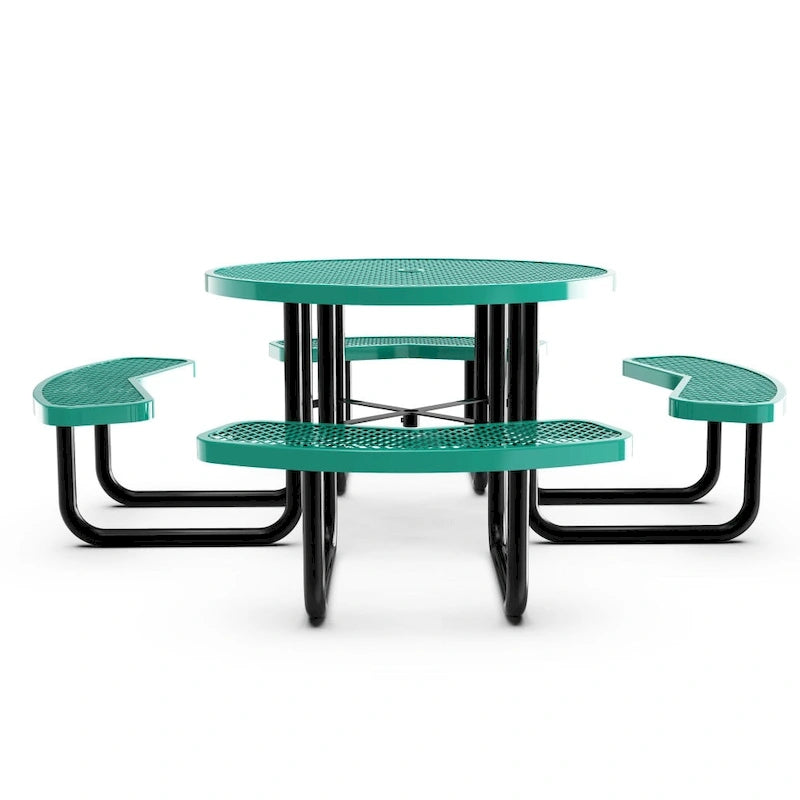 Table de pique-nique extérieure en métal déployé de qualité commerciale avec ancrages – 82,5P x 82,5L x 29H