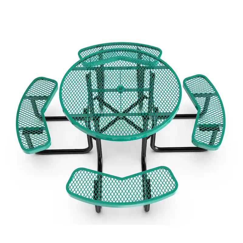 Table de pique-nique extérieure en métal déployé de qualité commerciale avec ancrages – 82,5P x 82,5L x 29H