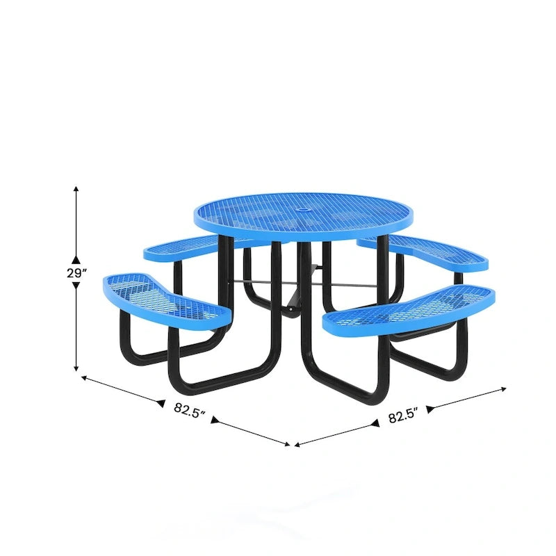 Table de pique-nique extérieure en métal déployé de qualité commerciale avec ancrages – 82,5P x 82,5L x 29H