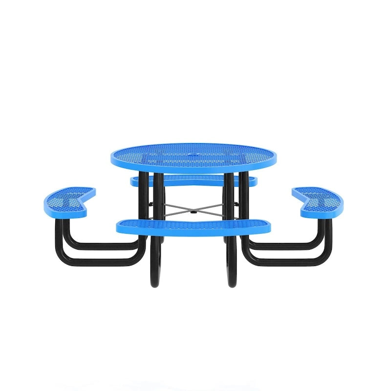 Table de pique-nique extérieure en métal déployé de qualité commerciale avec ancrages – 82,5P x 82,5L x 29H