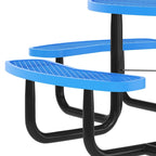 Table de pique-nique extérieure en métal déployé de qualité commerciale avec ancrages – 82,5P x 82,5L x 29H