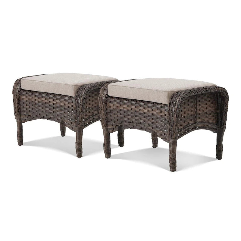 Canapé d'extérieur 7 places avec fauteuils pivotants et poufs - Marron