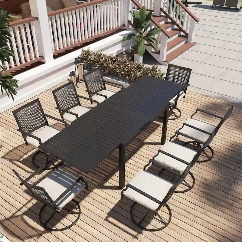 Table à rallonge de salle à manger en aluminium avec chaises (ensemble de 9)