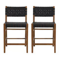 Christopher Knight Home Lumft 24.25 Woven Leather Rubberwood Counter Stool with Footrest