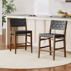 Tabouret de comptoir Christopher Knight Home Lumft 24.25 en bois d'hévéa et cuir tressé avec repose-pieds