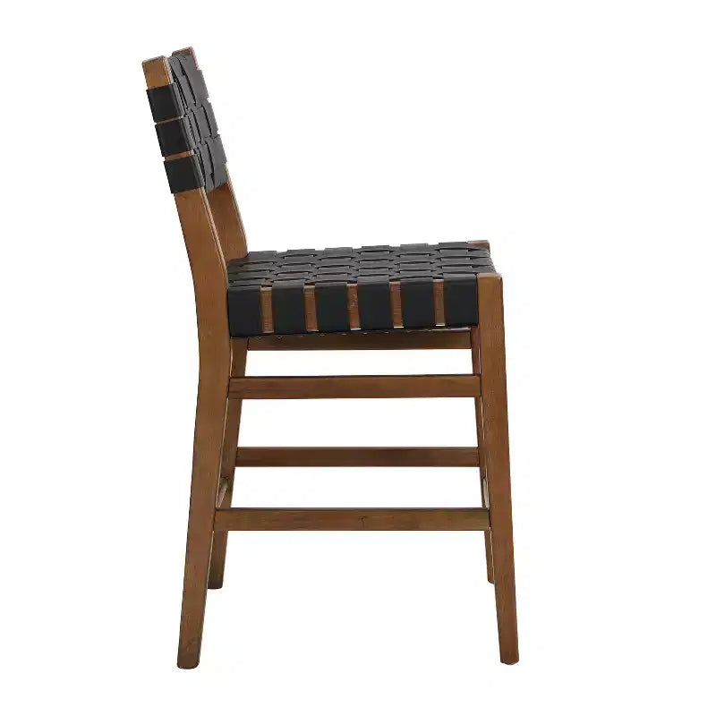 Tabouret de comptoir Christopher Knight Home Lumft 24.25 en bois d'hévéa et cuir tressé avec repose-pieds