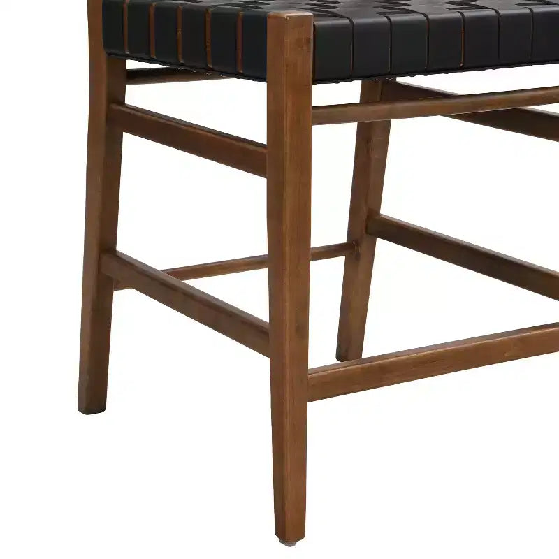 Tabouret de comptoir Christopher Knight Home Lumft 24.25 en bois d'hévéa et cuir tressé avec repose-pieds