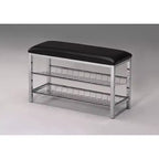 Banc à chaussures en métal avec assise en similicuir, chrome et noir