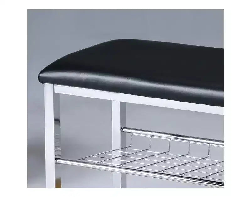 Banc à chaussures en métal avec assise en similicuir, chrome et noir