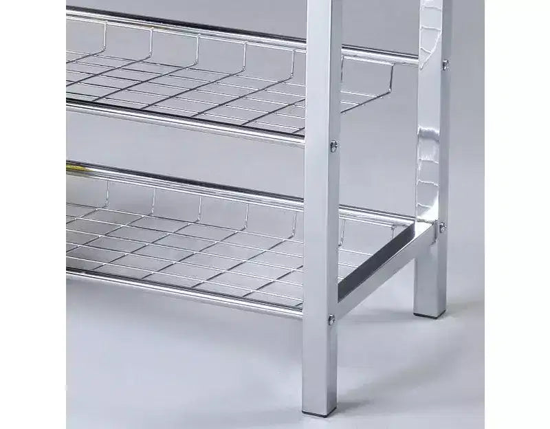 Banc à chaussures en métal avec assise en similicuir, chrome et noir