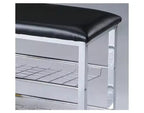 Banc à chaussures en métal avec assise en similicuir, chrome et noir