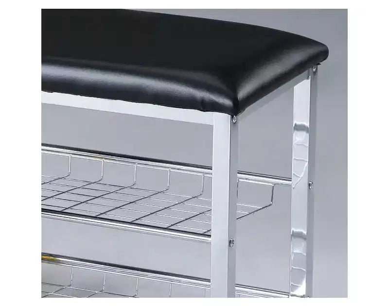 Banc à chaussures en métal avec assise en similicuir, chrome et noir