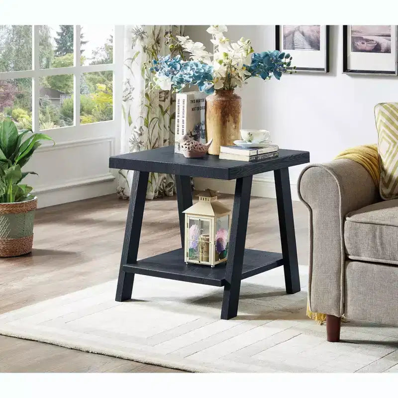 Table d'appoint Athènes contemporaine avec étagère en bois répliqué au fini noir