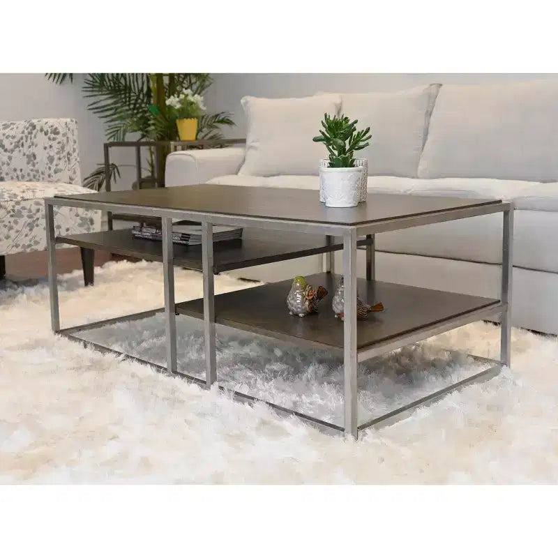 Table basse de salon Roundhill Furniture Padena avec étagère, en métal et bois