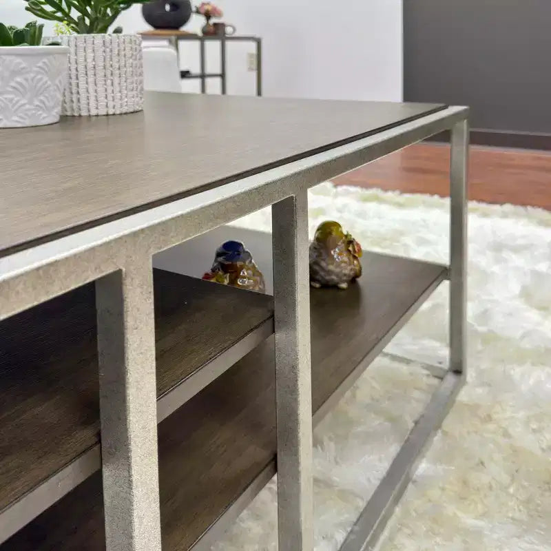 Table basse de salon Roundhill Furniture Padena avec étagère, en métal et bois