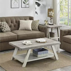Ensemble table basse 3 pièces contemporain avec étagère en bois Roundhill Furniture Athens en gris patiné et beige