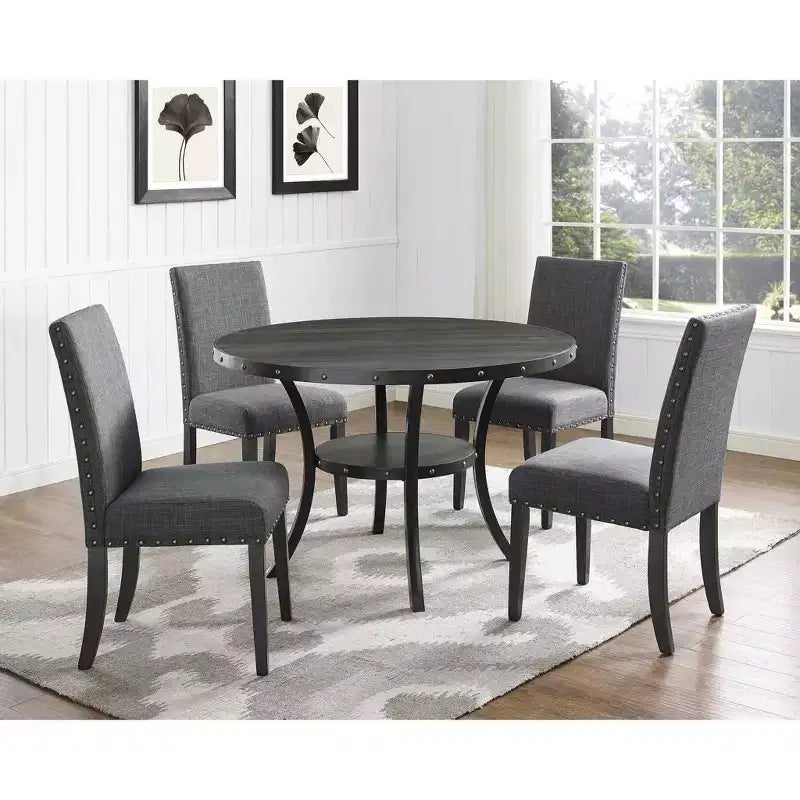 Chaises de salle à manger en tissu Biony Roundhill Furniture avec garniture cloutée, grises, lot de 2