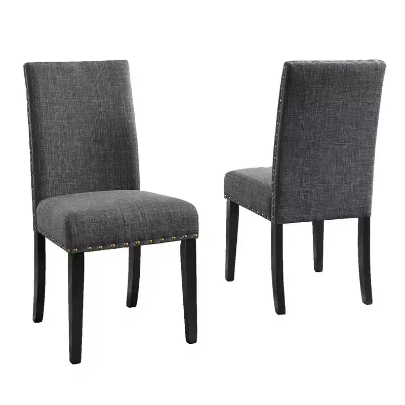 Chaises de salle à manger en tissu Biony Roundhill Furniture avec garniture cloutée, grises, lot de 2