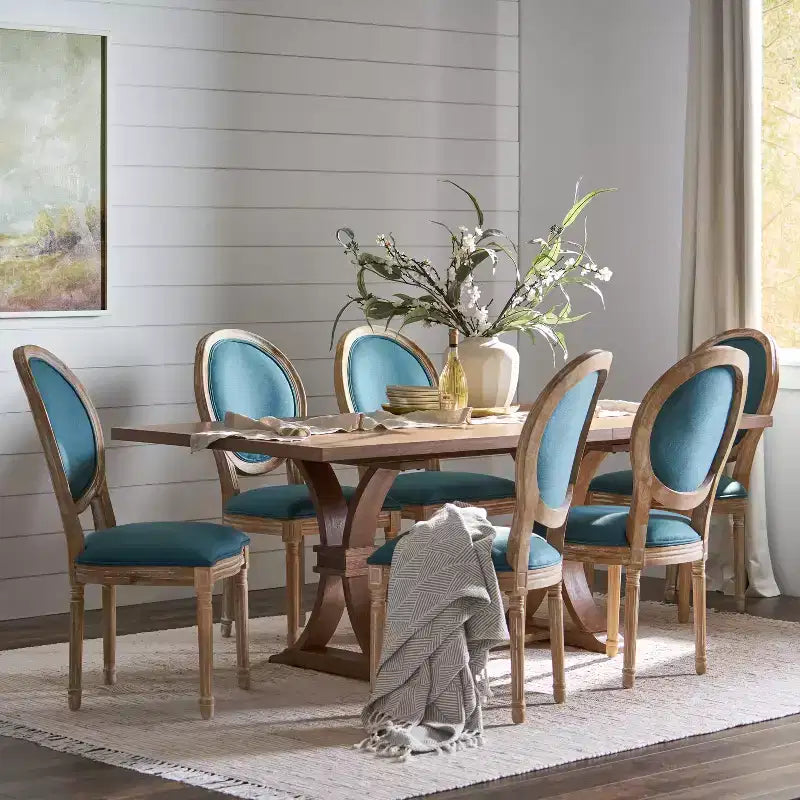 Christopher Knight Home Derring Ensemble de salle à manger extensible 7 pièces en bois rembourré de style campagnard français