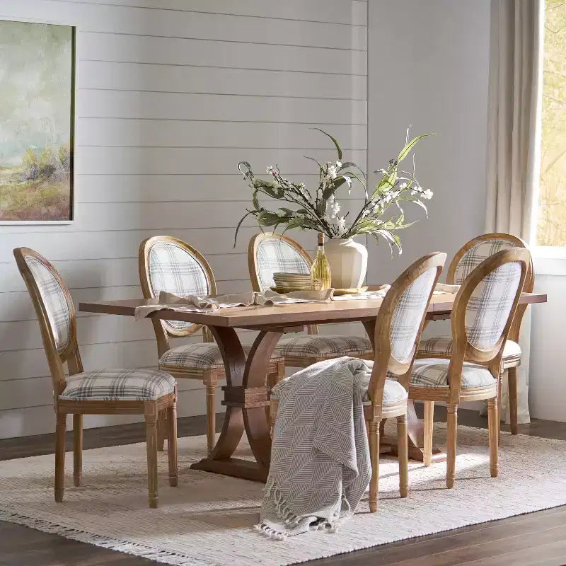 Christopher Knight Home Derring Ensemble de salle à manger extensible 7 pièces en bois rembourré de style campagnard français