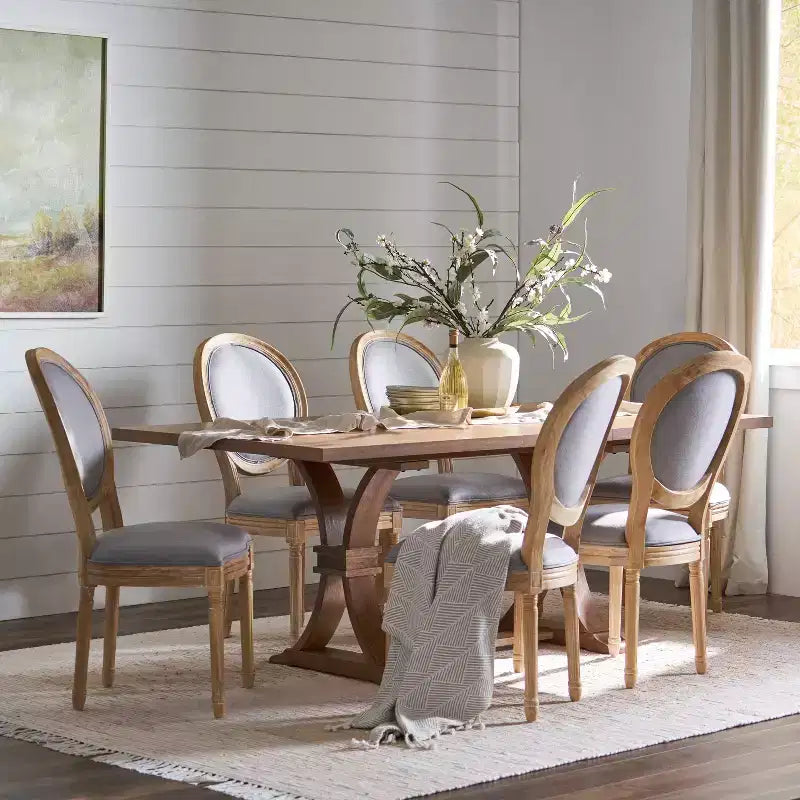 Christopher Knight Home Derring Ensemble de salle à manger extensible 7 pièces en bois rembourré de style campagnard français
