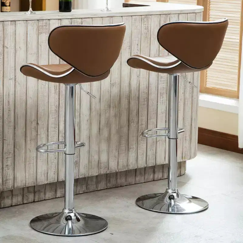 Tabouret de bar réglable et pivotant Roundhill Furniture Masaccio avec revêtement en similicuir, élévateur pneumatique et base chromée, caramel, lot de 2