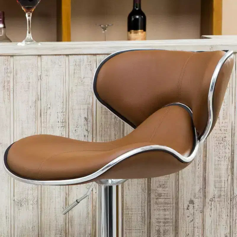 Tabouret de bar réglable et pivotant Roundhill Furniture Masaccio avec revêtement en similicuir, élévateur pneumatique et base chromée, caramel, lot de 2
