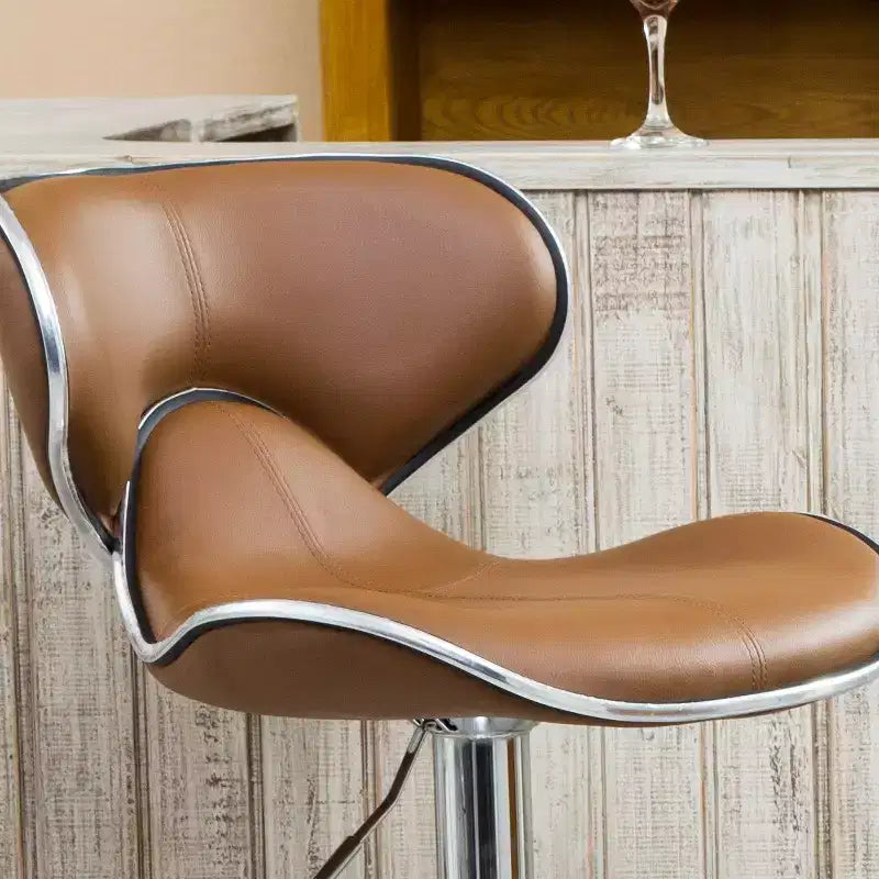 Tabouret de bar réglable et pivotant Roundhill Furniture Masaccio avec revêtement en similicuir, élévateur pneumatique et base chromée, caramel, lot de 2