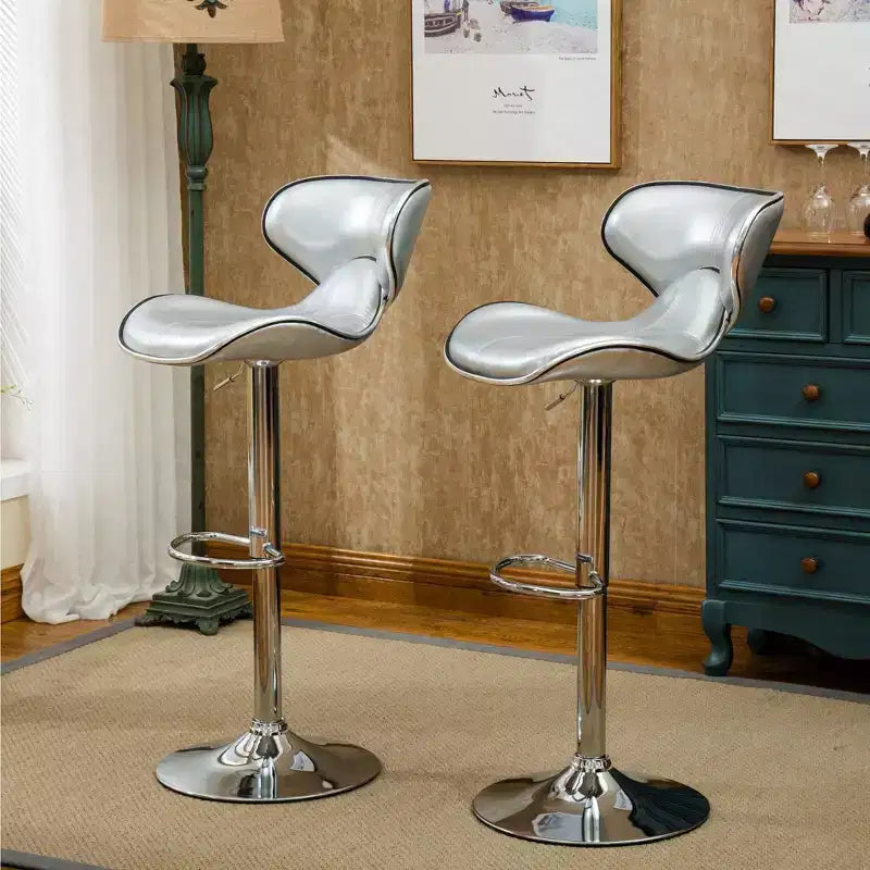 Tabourets de bar pivotants réglables en similicuir rembourré Roundhill Furniture Masaccio avec base chromée, argent, lot de 2