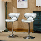 Tabourets de bar pivotants réglables en similicuir rembourré Roundhill Furniture Masaccio avec base chromée, argent, lot de 2