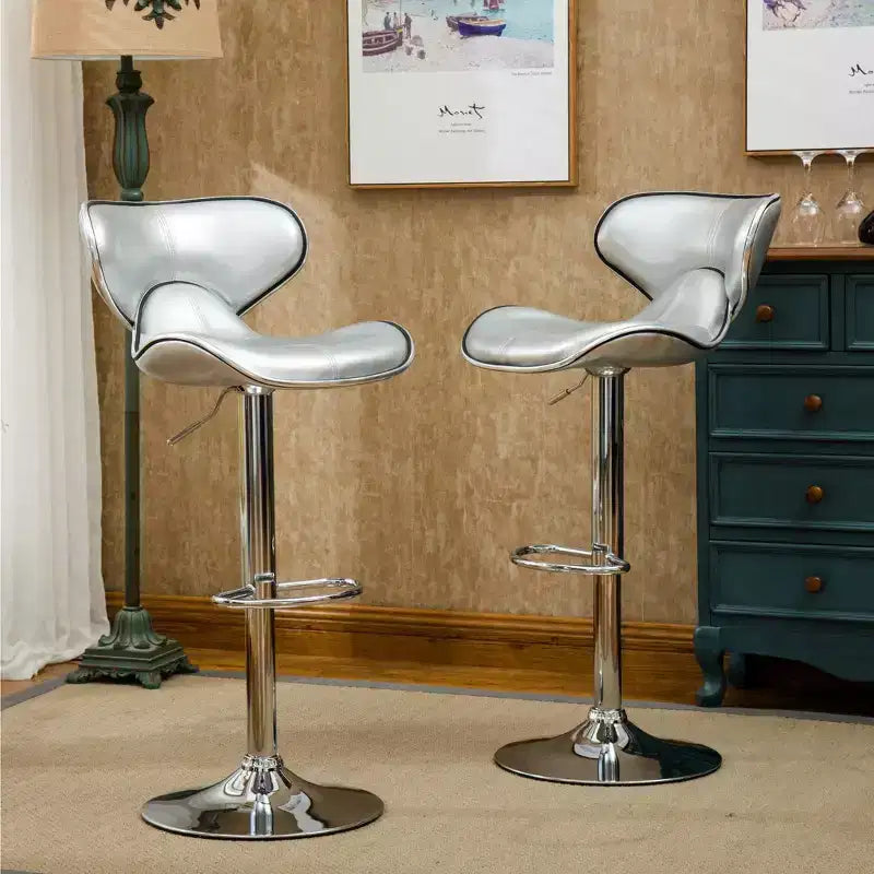 Tabourets de bar pivotants réglables en similicuir rembourré Roundhill Furniture Masaccio avec base chromée, argent, lot de 2