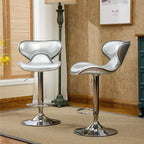 Tabourets de bar pivotants réglables en similicuir rembourré Roundhill Furniture Masaccio avec base chromée, argent, lot de 2
