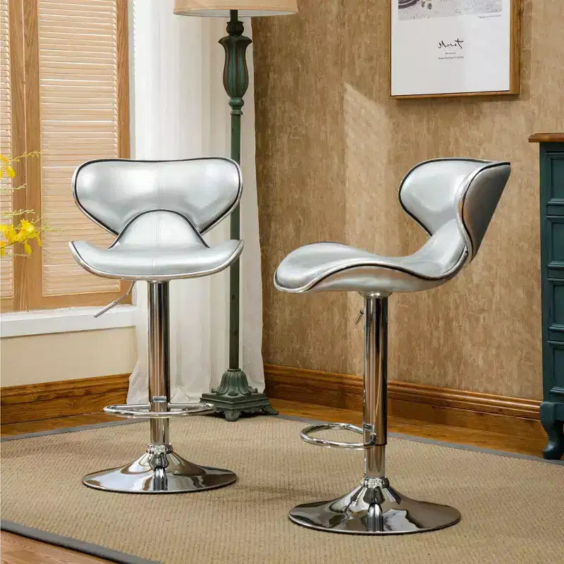 Tabourets de bar pivotants réglables en similicuir rembourré Roundhill Furniture Masaccio avec base chromée, argent, lot de 2