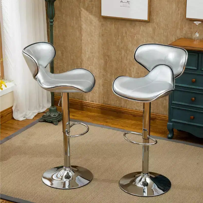 Tabourets de bar pivotants réglables en similicuir rembourré Roundhill Furniture Masaccio avec base chromée, argent, lot de 2