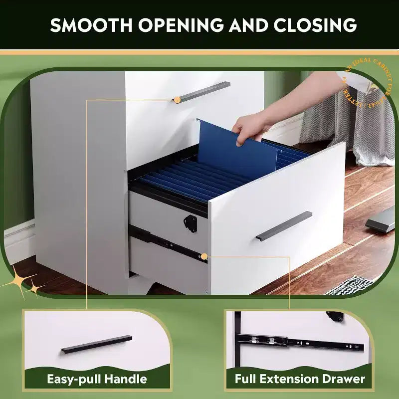 Meuble de rangement latéral en bois DEXYLLO à 2 tiroirs avec serrure, classeur pour le bureau et la maison, support d'imprimante avec mécanisme anti-basculement