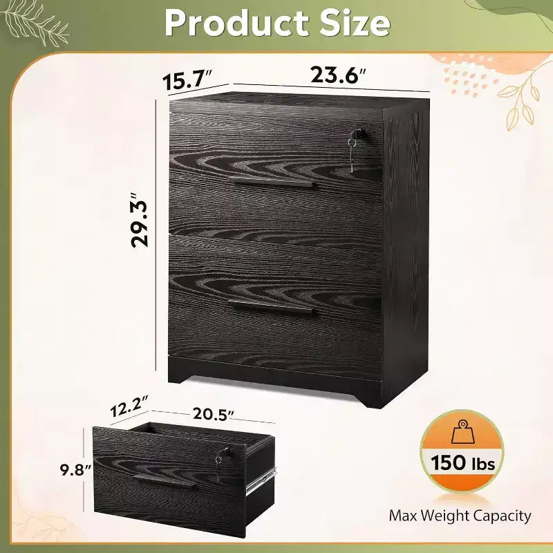 Meuble de rangement latéral en bois DEXYLLO à 2 tiroirs avec serrure, classeur pour le bureau et la maison, support d'imprimante avec mécanisme anti-basculement