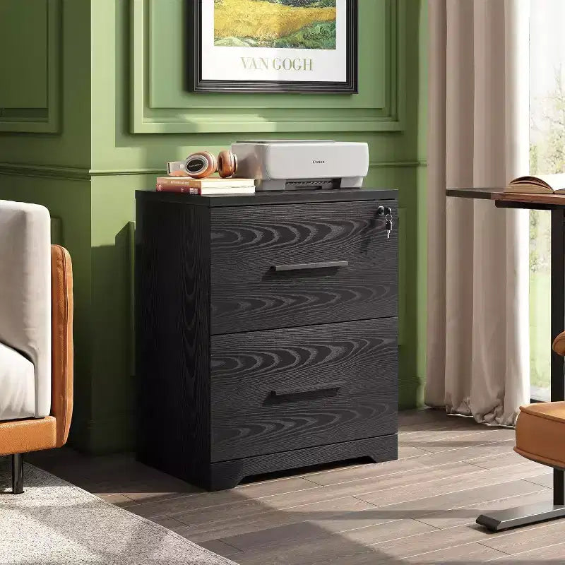 Meuble de rangement latéral en bois DEXYLLO à 2 tiroirs avec serrure, classeur pour le bureau et la maison, support d'imprimante avec mécanisme anti-basculement